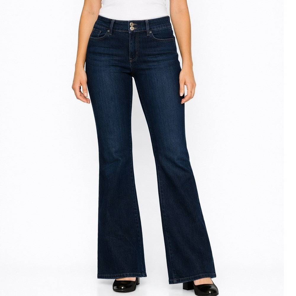 Gap Curvy Stretch Flare Jeans Womens 6 Dark Indigo Blue Double Button Mid Rise